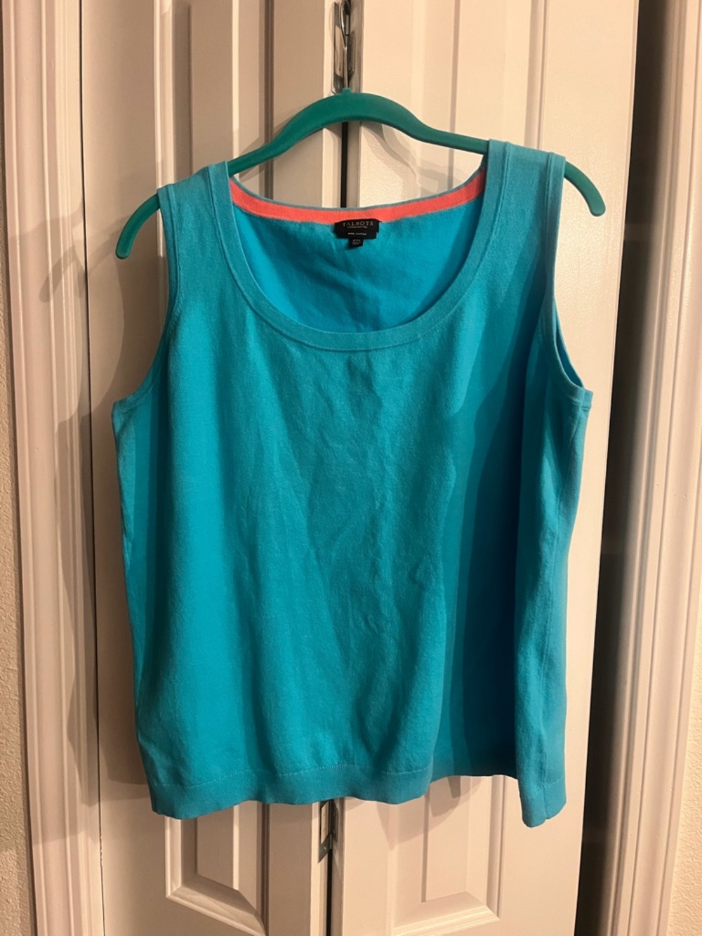 Talbots Turquoise Scoop Neck Tank with Coral Trim